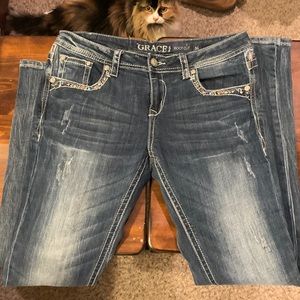 Grace LA jeans - medium wash - regular length - embellished front & back pockets